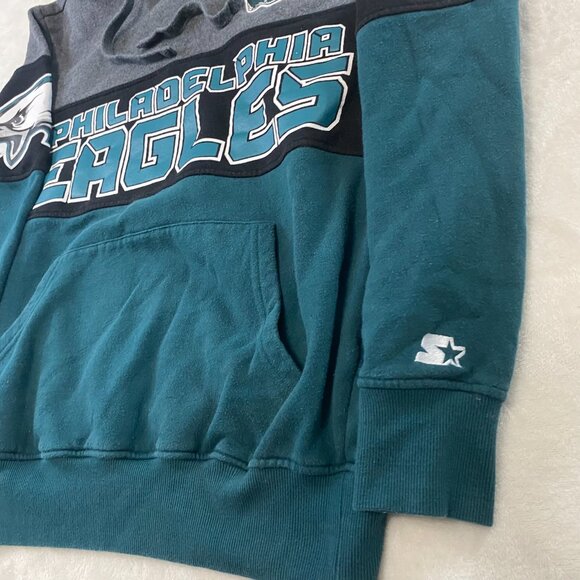STARTER Philadelphia Eagles Football Black Green Pullover Hoodie Embroidered M - Picture 4 of 12